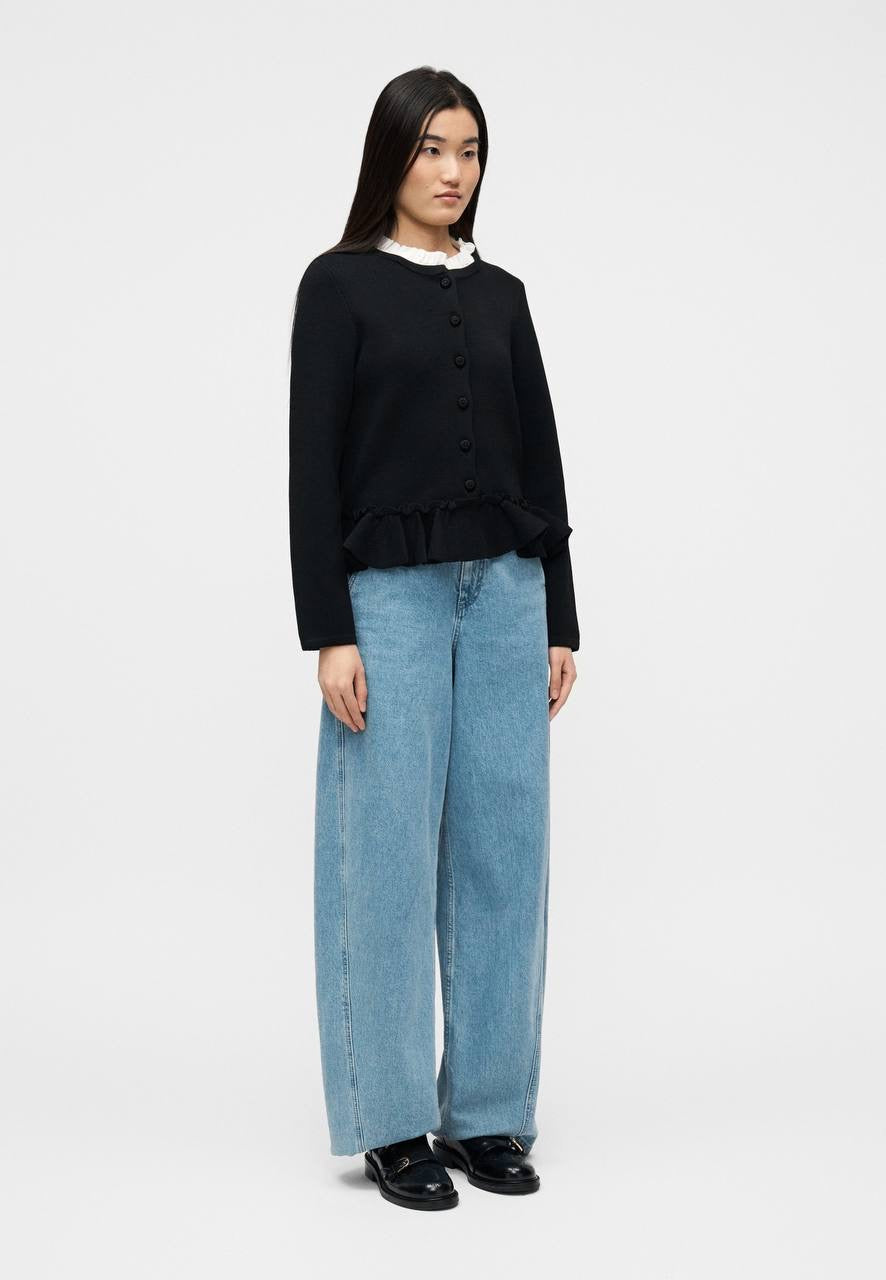 SD Removable Collar Viscose-blend Peplum Cardigan