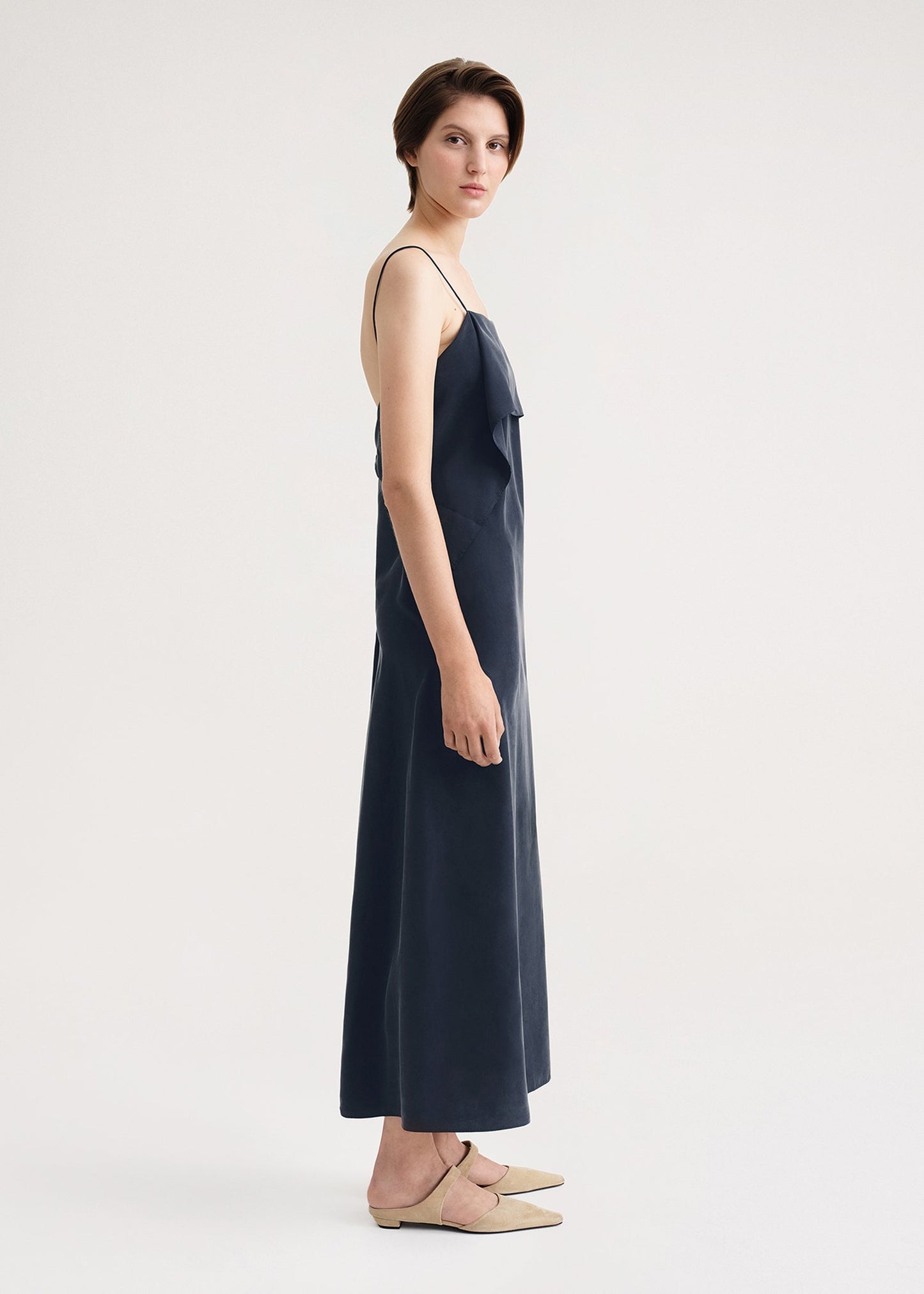 TOT Draped Silk Cami Top | Midi Dress in Navy