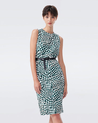 DVF Lydia Sleeveless Viscose-blend Belted Mini Dress in Floating Plaid