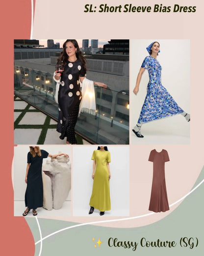 (PART 5/5) SL Short Sleeve Silk Bias Midi Maxi Dress
