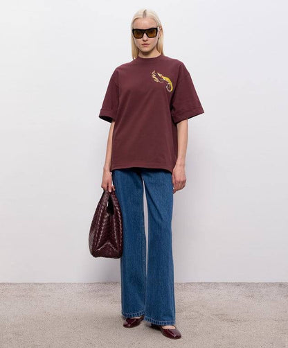ALM Camelia Embroidered Cotton Tee Shirt