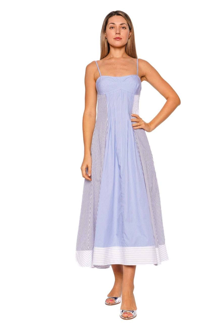 SK Chamberlain Periwinkle Blue Striped Cotton Midi Dress