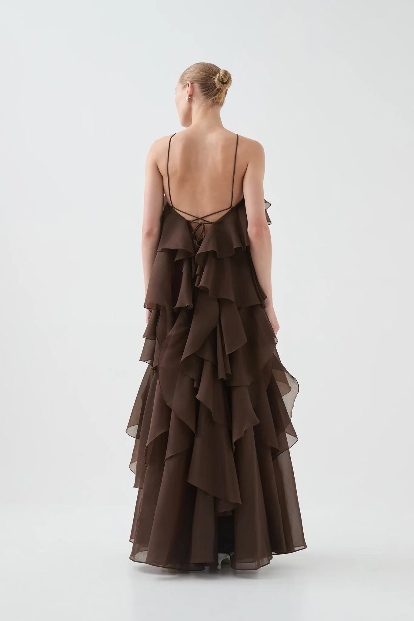 4 Colors! AJ Pandorea Halter Layered Maxi Dress Gown