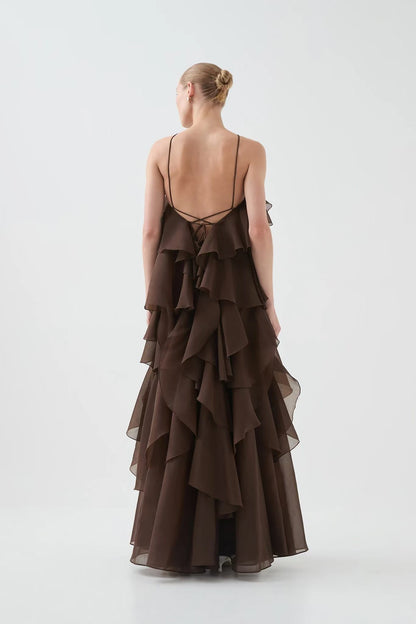 4 Colors! AJ Pandorea Halter Layered Maxi Dress Gown