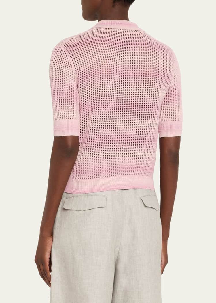 MM Cashmere-cotton Shrunken Mesh Polo Top
