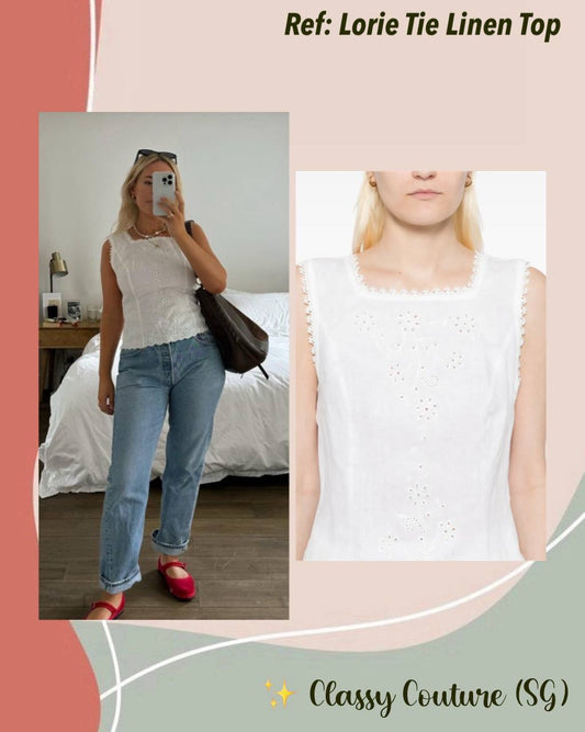 Ref Lorie Eyelet Lace Detail Linen Top