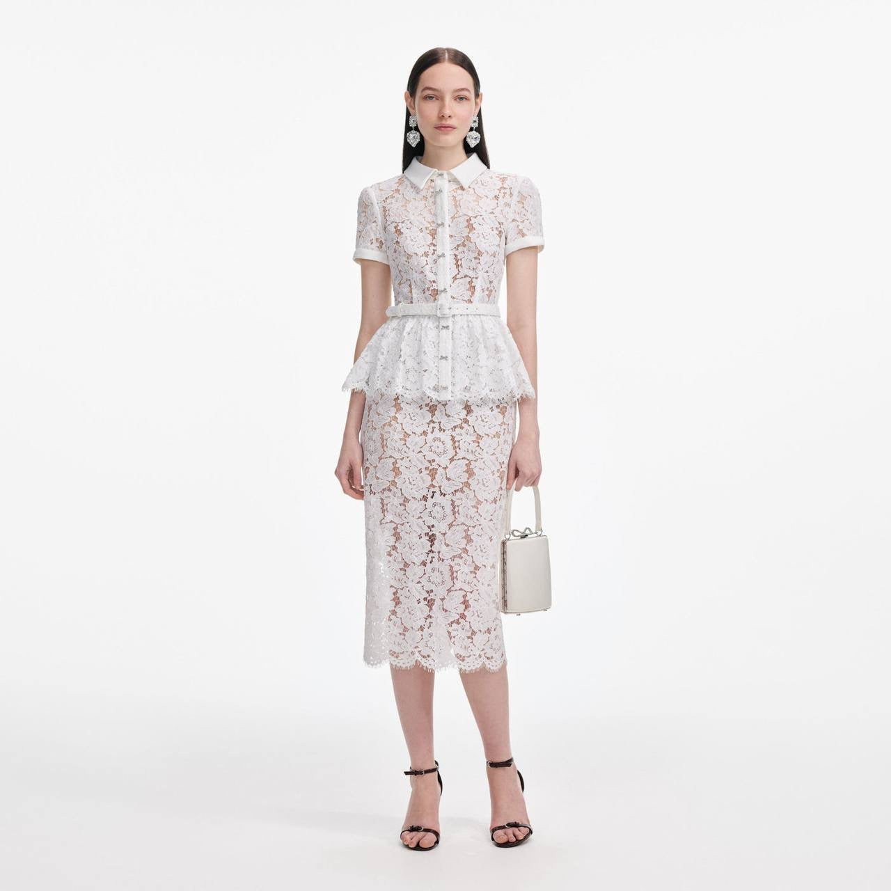 SP White & Red Lace Peplum Midi Dress