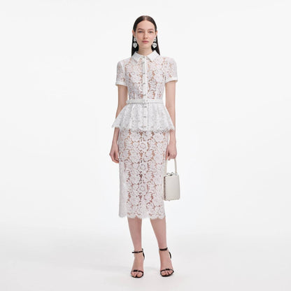 SP White & Red Lace Peplum Midi Dress