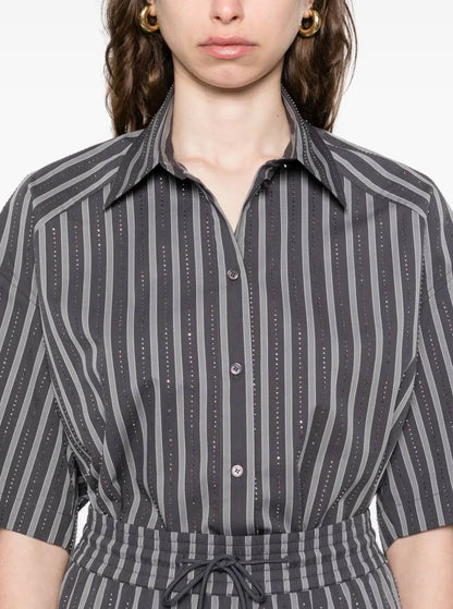 SD Midnight Striped Rhinestone Cotton Shirt | Middy Bubble Mini Skirt | Set