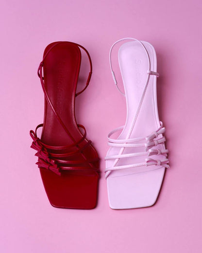 SA Jamie 50 Sandals Kitten Heel with Ribbon Bow Straps in Lambskin Leather