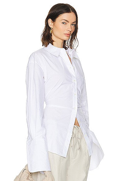 HS Cotton Poplin Lace Back Shirt Top in White