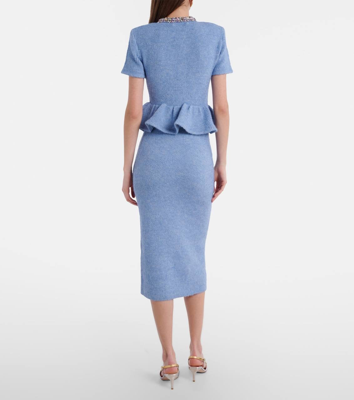 SP Blue Knitted Peplum Midi Dress