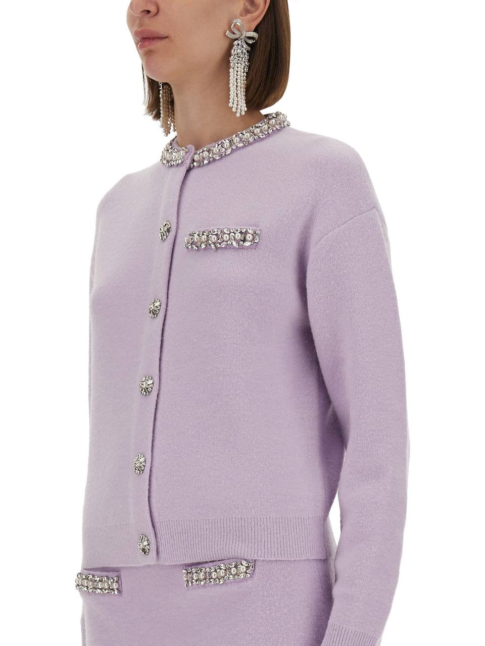 SP Lilac Purple Knitted Crystal-Trim Long Cardigan | Mini Skirt | Set
