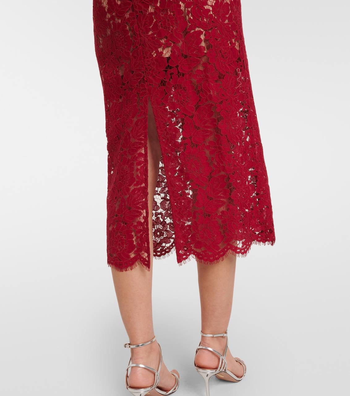 SP White & Red Lace Peplum Midi Dress