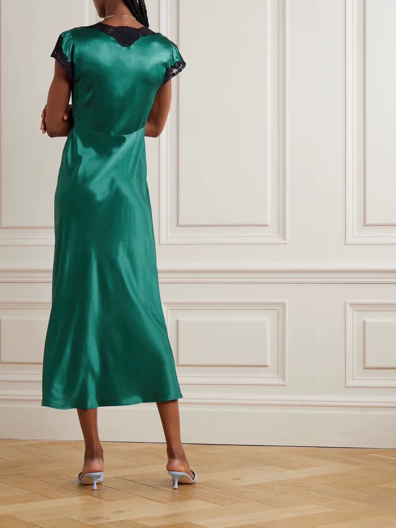 2 Colors! RX Amari Viscose Satin Lace-Trim Midi Dress