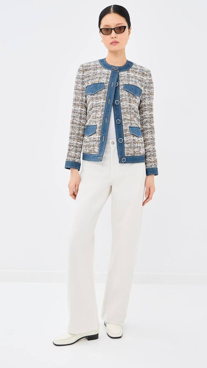VB Ainslie Tweed Cotton-Blend Jacket w Denim Contrast Trim