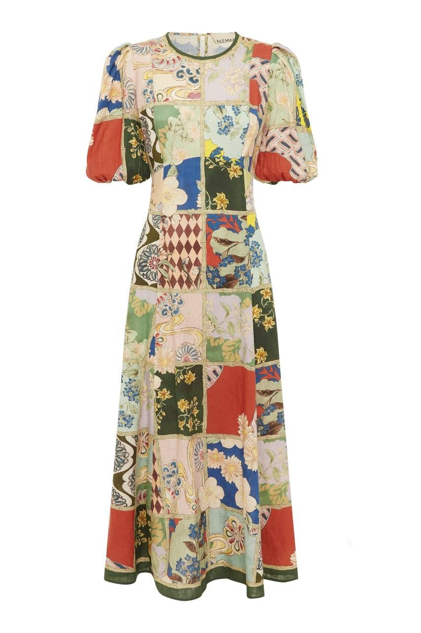 ALM Bianca Puff Sleeve Linen Midi Dress