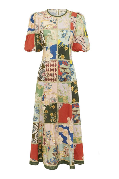 ALM Bianca Puff Sleeve Linen Midi Dress