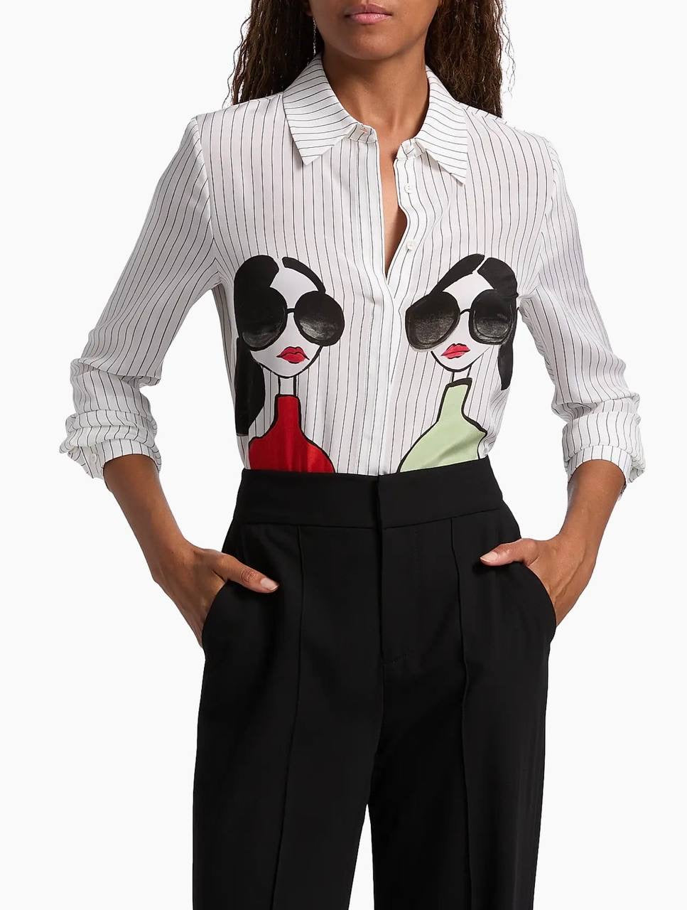 AO Willa Staceface Pinstripe Silk Shirt