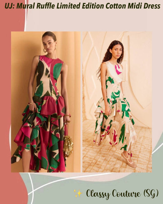 UJ Mural Floral Ruffle Cotton Midi Dress