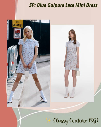 SP Blue Guipure Lace Collared Mini Dress