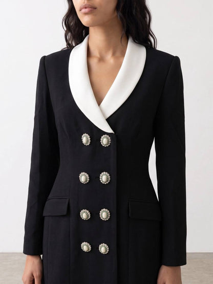 Black Tailored Double-breasted Contrast Collar Blazer Mini Dress