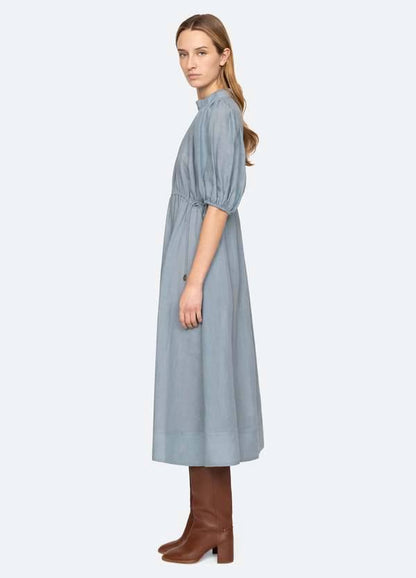 SE Anise S/S Short-Sleeved Ramie Puff Midi Dress (with detachable cotton slip)