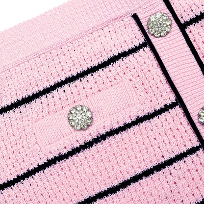SP Pink Stripe Knit Cardigan | Mini Skirt| Jisoo Set