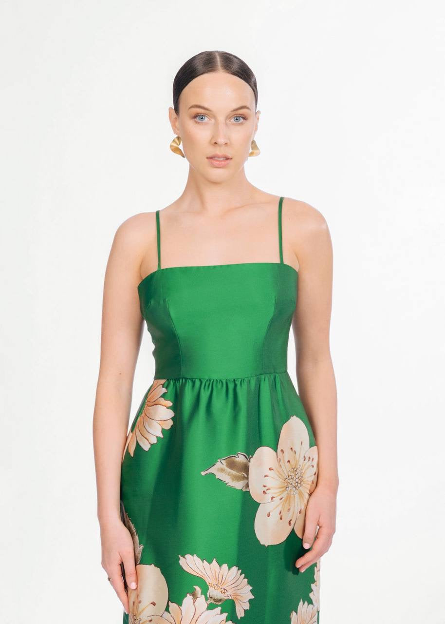ALM Sage Printed Satin Midi Dress