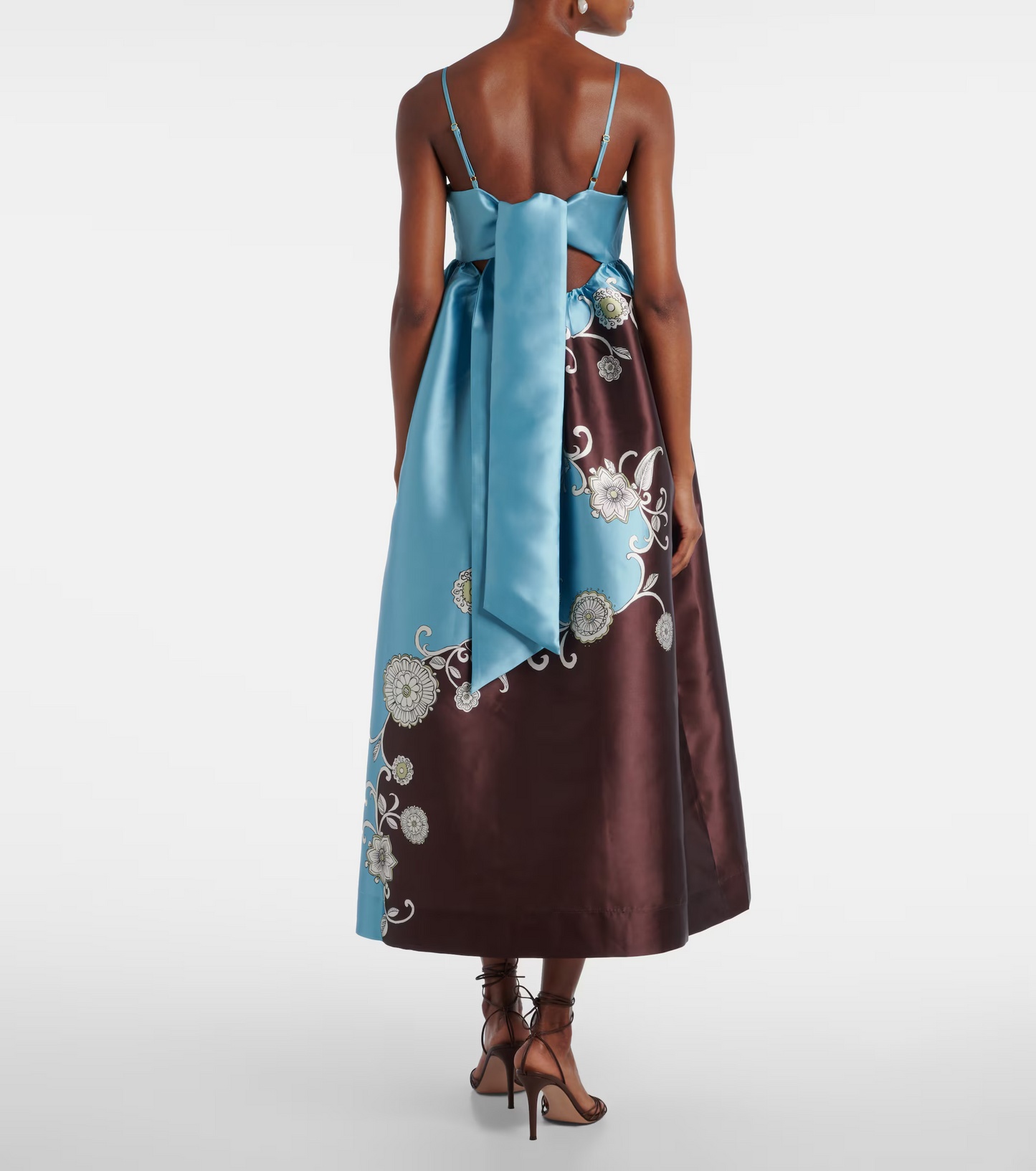 ALM Gia Printed Maxi Dress Sundress with Back Ribbon Bow Tie