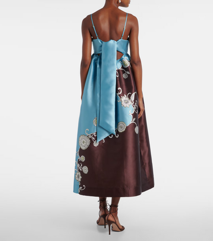 ALM Gia Printed Maxi Dress Sundress with Back Ribbon Bow Tie