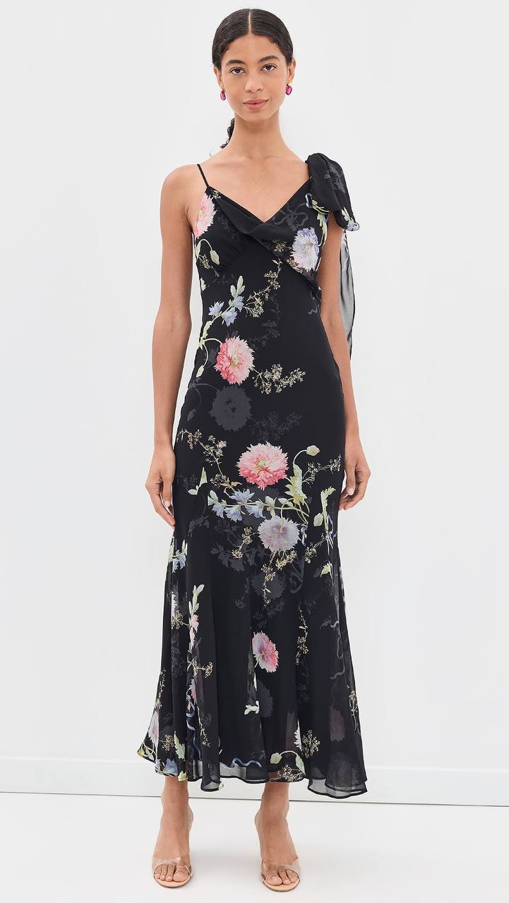 Black Floral Georgette Maxi Dress