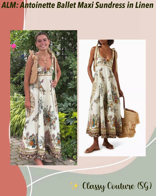 ALM Antoinette Linen Ballet Tie Shoulder Maxi Dress Sundress