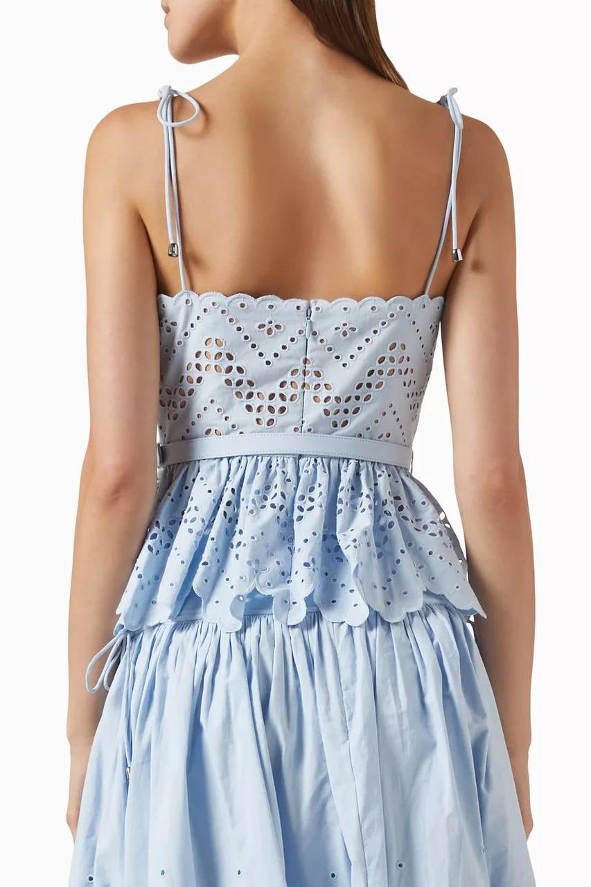 SP Blue Broderie Anglaise Top | Midi Skirt | Set