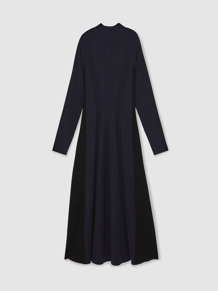 RS Zaya Knitted Contrast-Panel Midi Dress