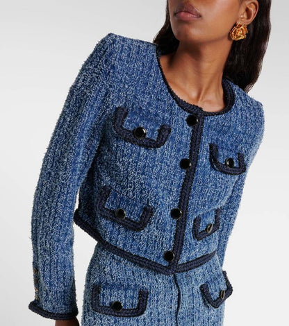 SP Textured Denim Jacket Mini Skirt