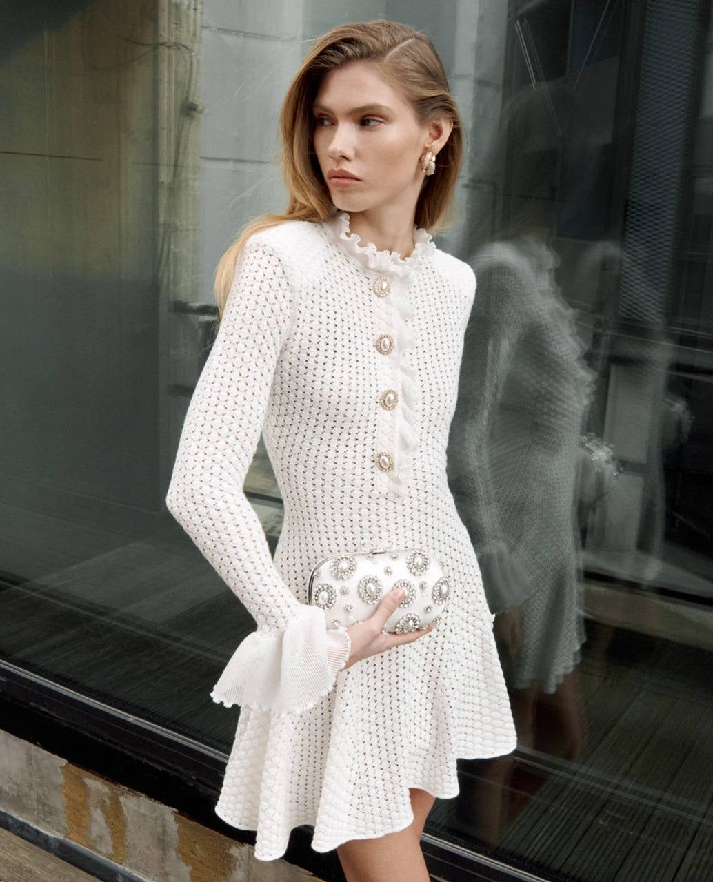 SP White Pointelle Knit Mini Dress