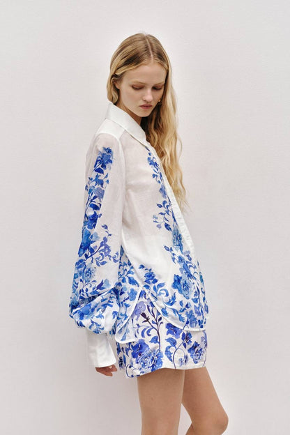 AJ Layla Linen Shorts in Rose Ink Blue