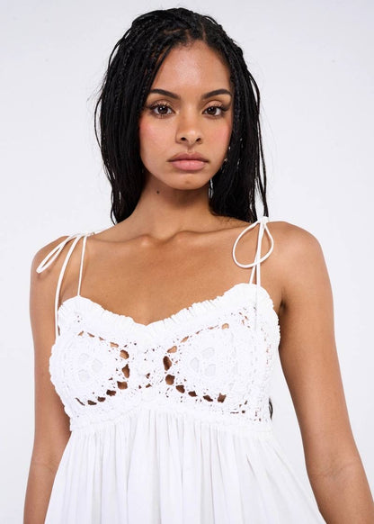 TG Kirsten Crochet Cotton Sundress Maxi Dress | Cami Babydoll Peplum Top