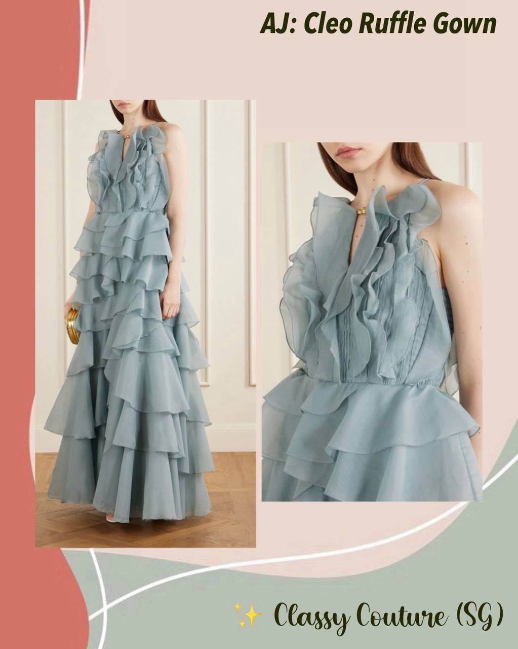 AJ Cleo Ruffle Tiered Organza Keyhole Gown Maxi Dress