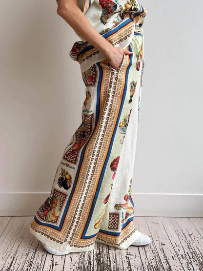 ALM Mercado Printed Linen Shirt | Pant | Wrap Mini Skirt | Set