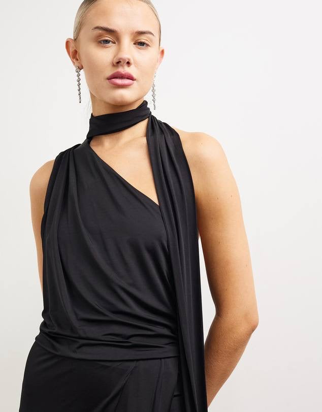 CM Marino Stretch-cotton Jersey Scarf-detail Midi Dress