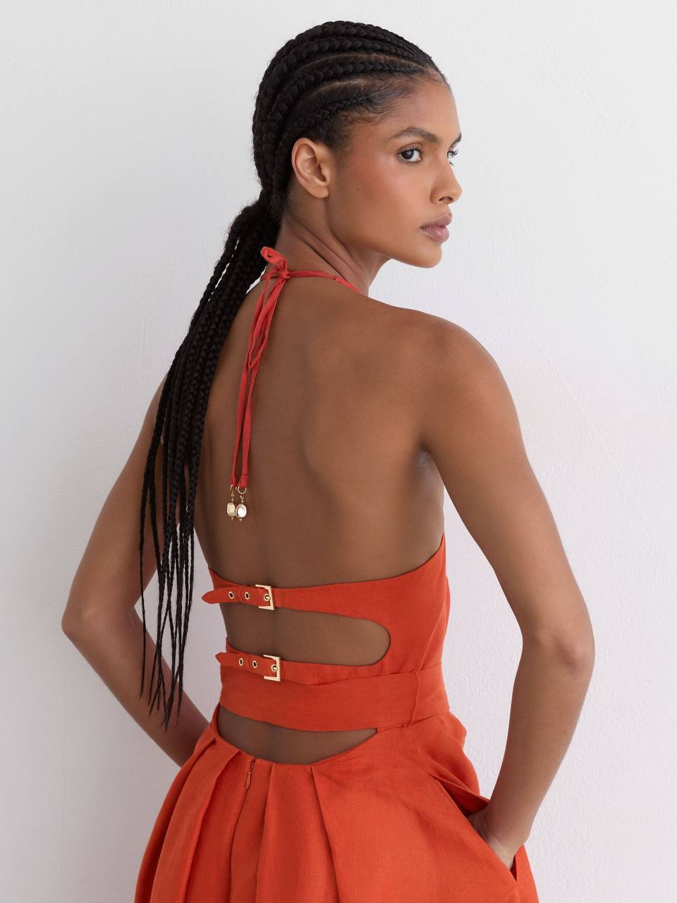 RS Paules Linen Open-Back Maxi Dress