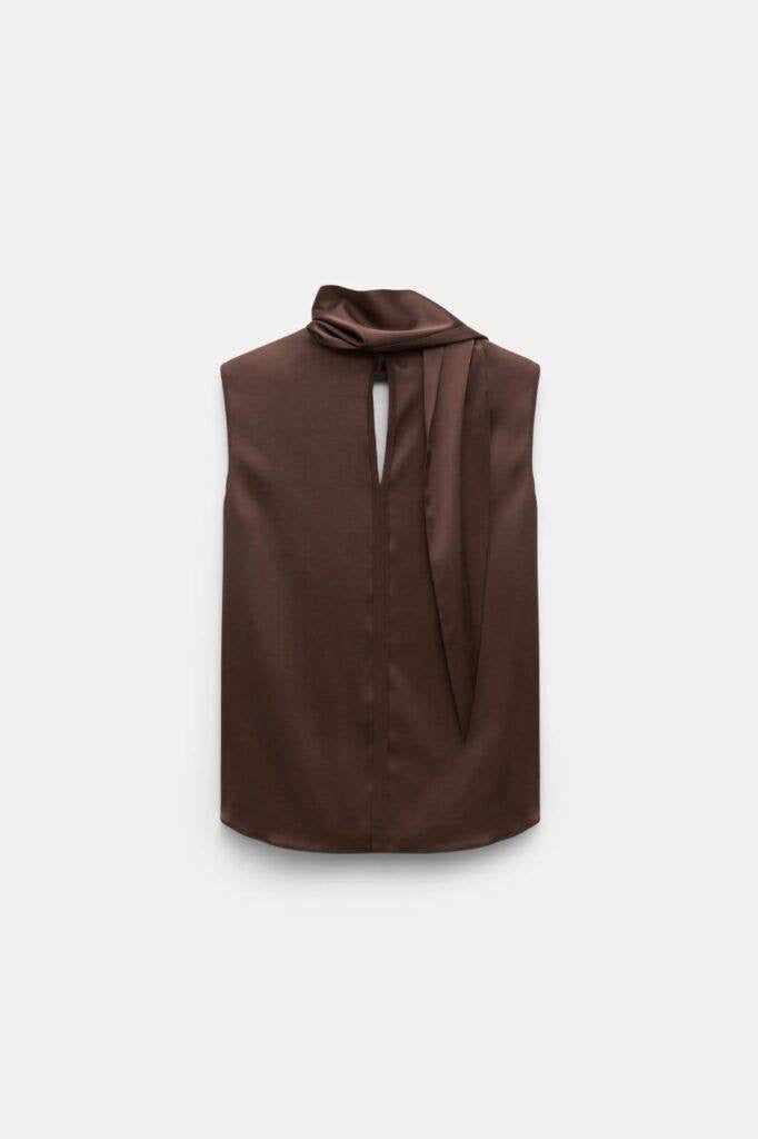 DS SENSE OF SHINE Sleeveless Silk Blouse Scarf Top
