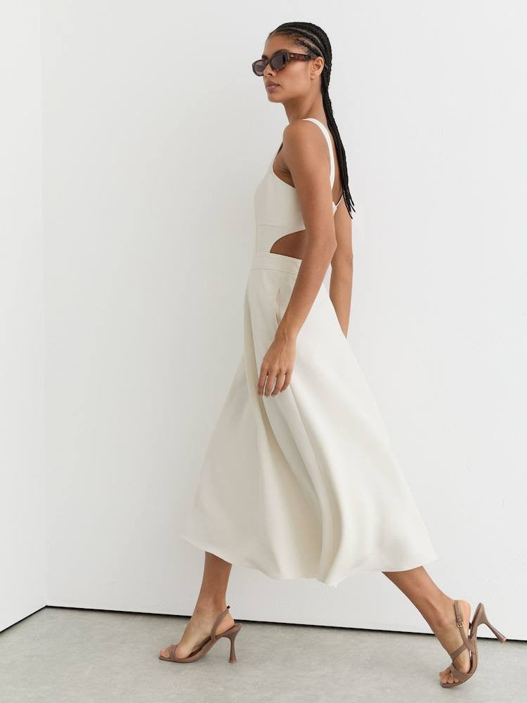 RS Dina Waisted Cut-Out Twill Midi Dress