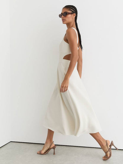 RS Dina Waisted Cut-Out Twill Midi Dress