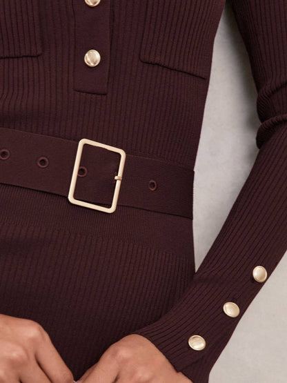 RS Willow Buttoned Rib Knit Midi Dress