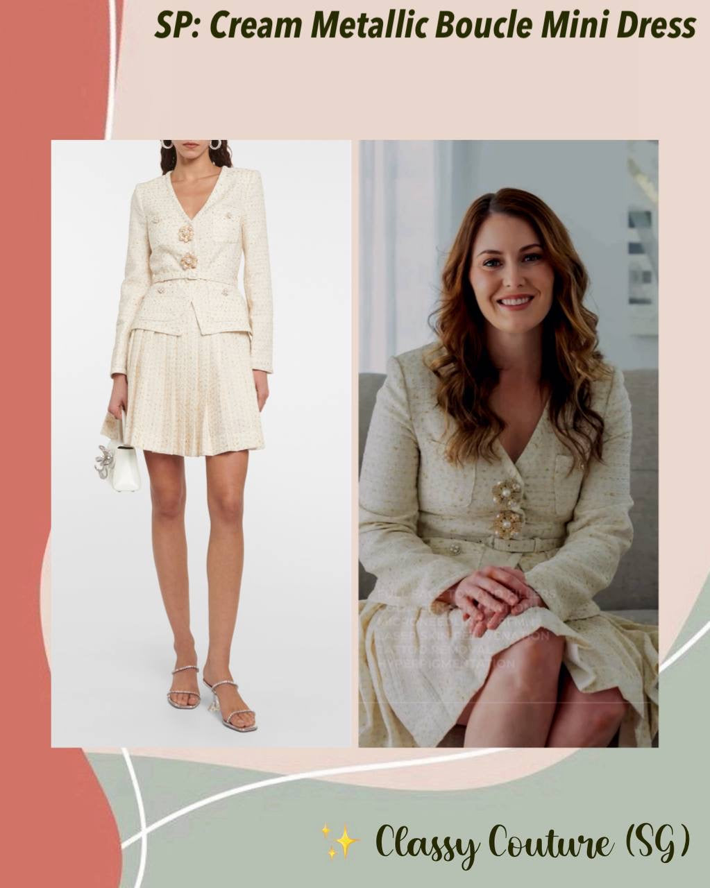 SP Cream Metallic Boucle Long Sleeve Mini Dress