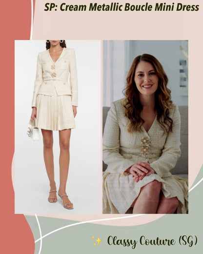 SP Cream Metallic Boucle Long Sleeve Mini Dress