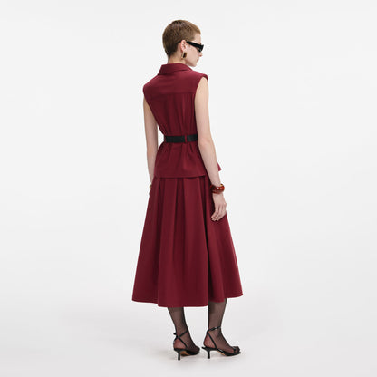 SP Burgundy Twill Belted Midi Dress (Top & Skirt Set)